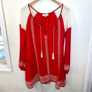Umgee red boho embroidered tunic top size medium